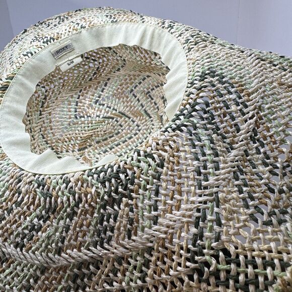 Roxy Multicolor Straw Sun Hat S/M Boho Beach Festival Wide Brim - Picture 7 of 15